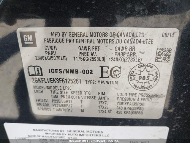 GMC Terrain Sle-1 2015 2GKFLVEK8F6125261 Image 9