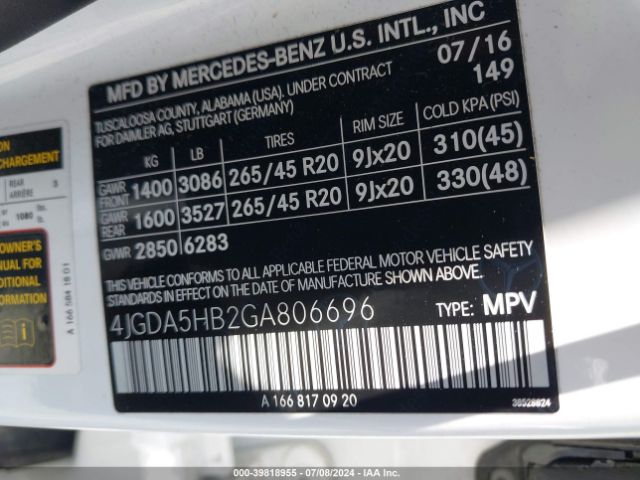 4JGDA5HB2GA806696 Mercedes-Benz Gle 350 4matic