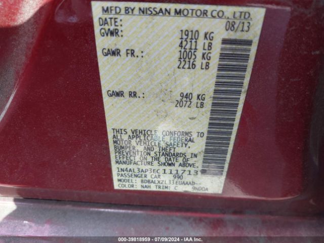 1N4AL3AP3EC111713 Nissan Altima 2.5 Sl