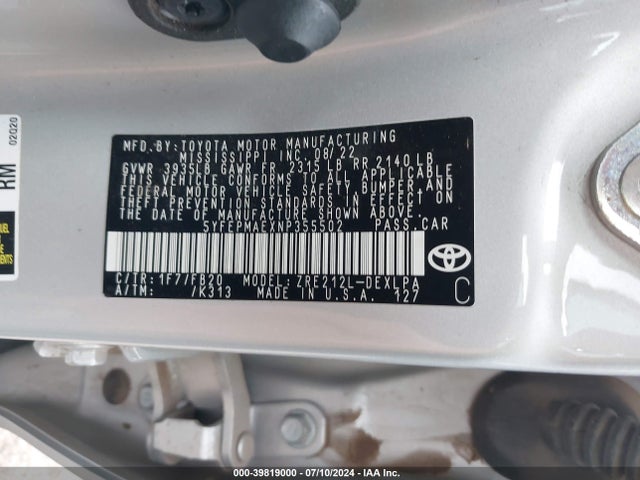 Toyota COROLLA LE 2022 5YFEPMAEXNP355502 Image 9
