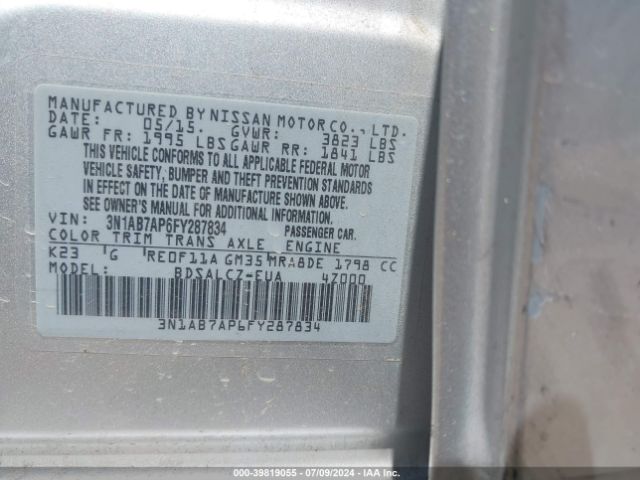 3N1AB7AP6FY287834 Nissan SENTRA S
