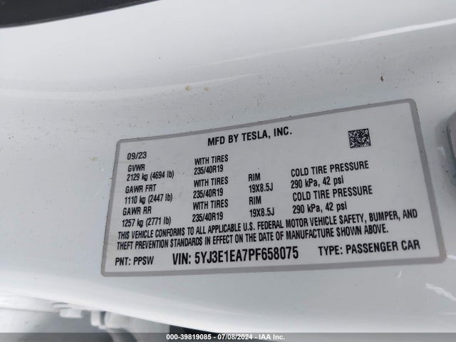 Tesla Model 3 Rear-wheel Drive 2023 5YJ3E1EA7PF658075 Image 9