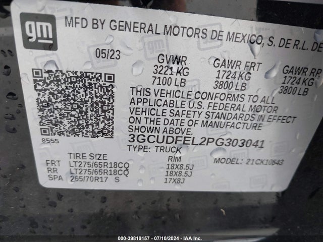 3GCUDFEL2PG303041 Chevrolet Silverado 1500 4wd  Short Bed Lt Trail Boss