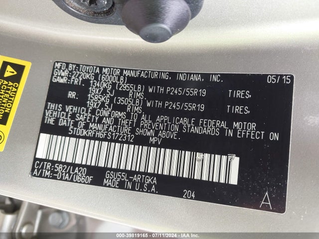 5TDDKRFH6FS172312 Toyota Highlander Limited V6