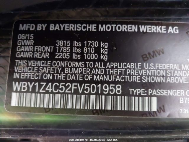 WBY1Z4C52FV501958 BMW I3 Base W/range Extender