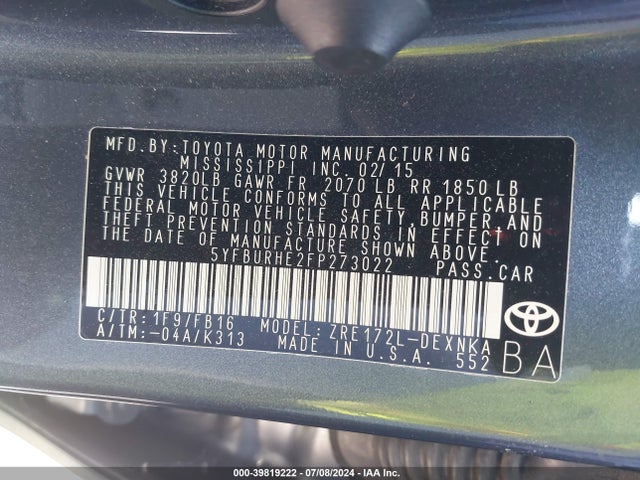 Toyota Corolla Le Plus 2015 5YFBURHE2FP273022 Image 9