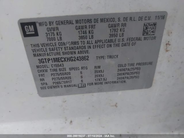 3GTP1MECXHG243862 GMC Sierra 1500 Sle