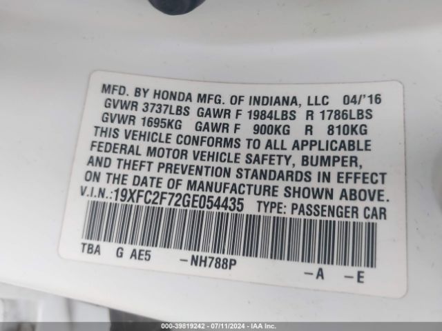 19XFC2F72GE054435 Honda CIVIC EX
