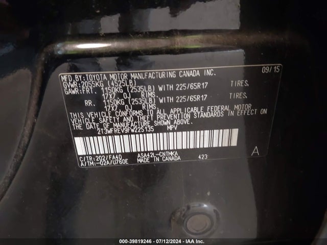 Toyota Rav4 Xle 2015 2T3WFREV9FW225135 Image 9