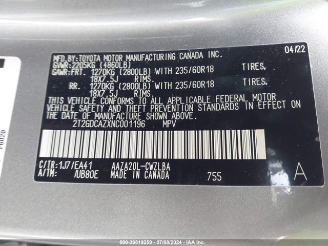 2T2GDCAZXNC001196 Lexus Nx 250 Premium