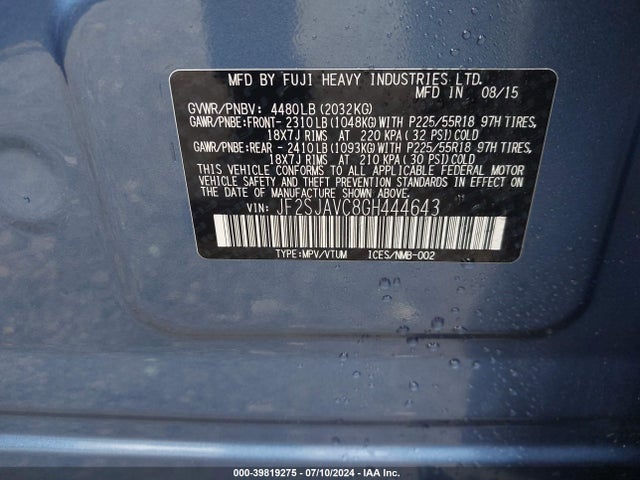 JF2SJAVC8GH444643 Subaru Forester 2.5i Touring