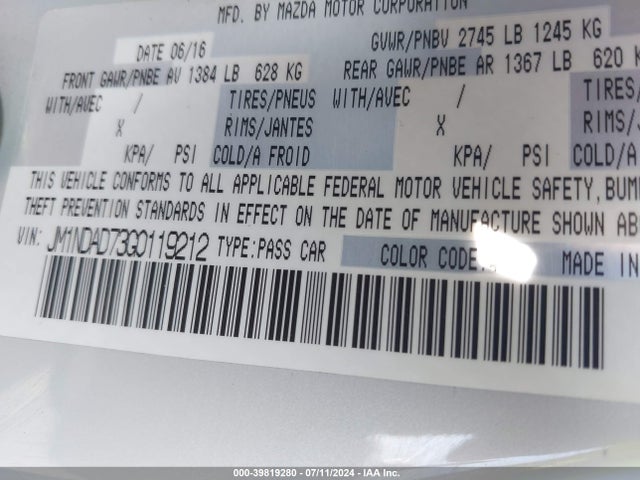 JM1NDAD73G0119212 Mazda Mx-5 Miata Grand Touring