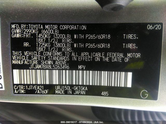 JTJAM7BX8L5263496 Lexus 460 Premium