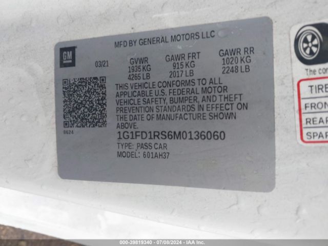 1G1FD1RS6M0136060 Chevrolet Camaro Rwd  2lt