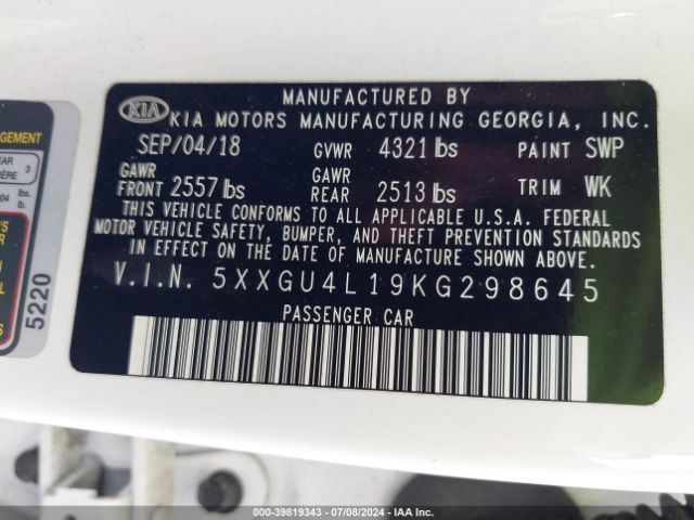 5XXGU4L19KG298645 KIA OPTIMA EX