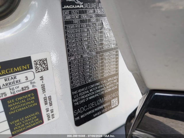 2021 JAGUAR F-PACE SADCJ2EU2MA682403 Photo 8