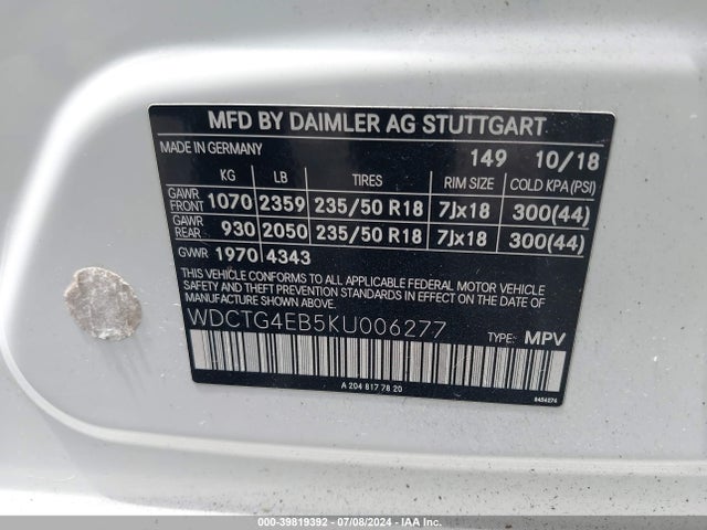 WDCTG4EB5KU006277 Mercedes-Benz GLA 250