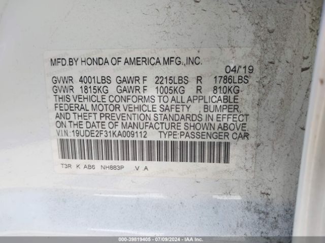19UDE2F31KA009112 Acura Ilx Standard