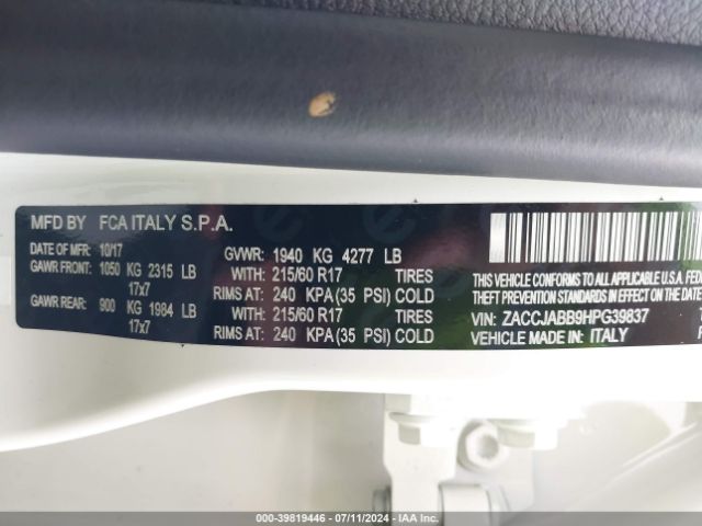 ZACCJABB9HPG39837 Jeep Renegade Latitude Fwd