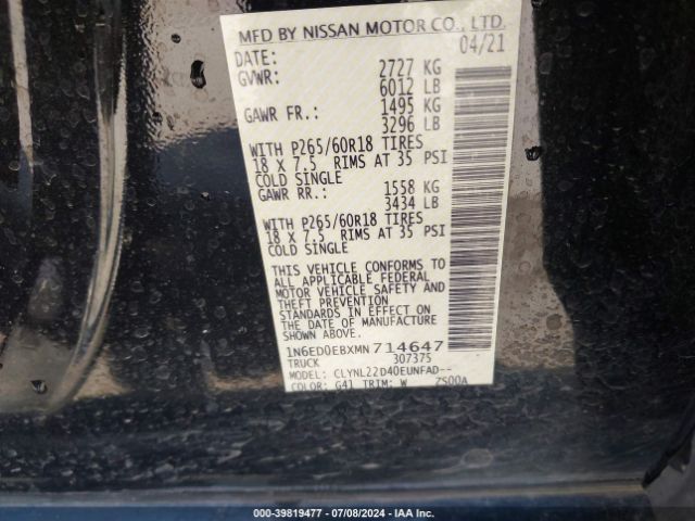1N6ED0EBXMN714647 Nissan Frontier Sv 4x4