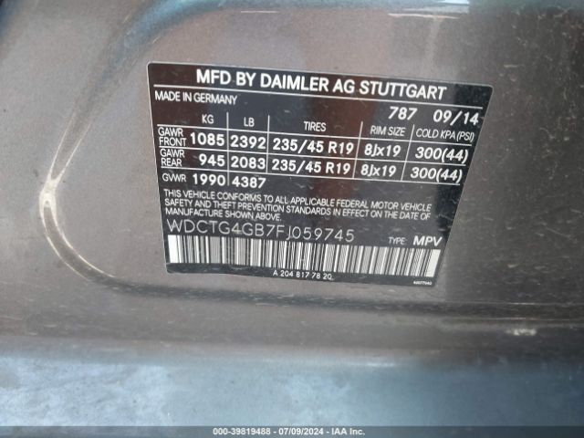 WDCTG4GB7FJ059745 Mercedes-Benz Gla 250 4matic
