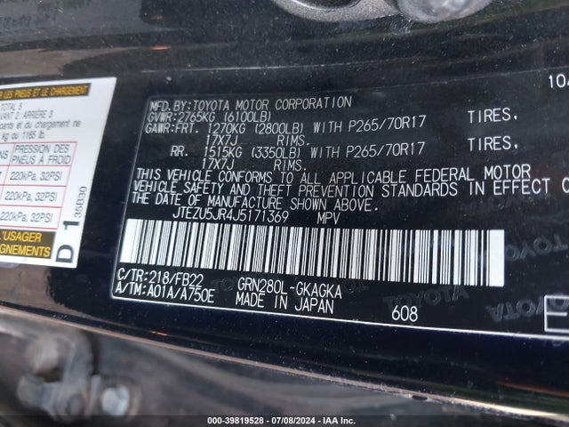 Toyota 4RUNNER SR5 2018 JTEZU5JR4J5171369 Image 9