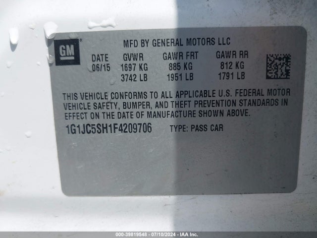 Chevrolet Sonic Lt Auto 2015 1G1JC5SH1F4209706 Image 9