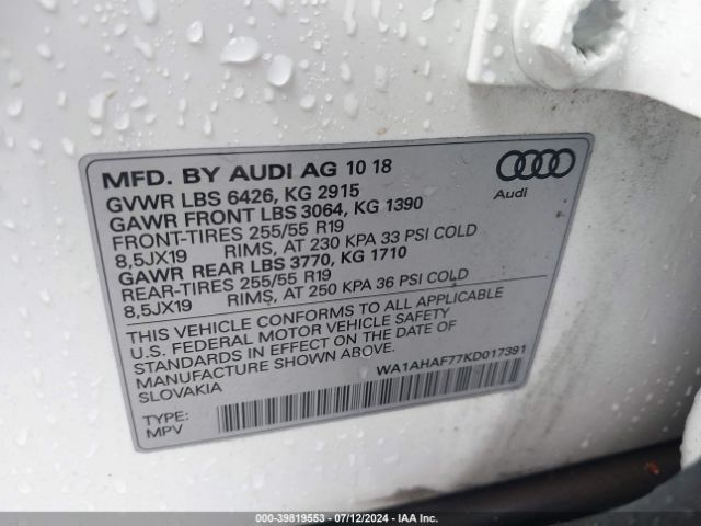 WA1AHAF77KD017391 Audi Q7 45 Premium/45 Se Premium