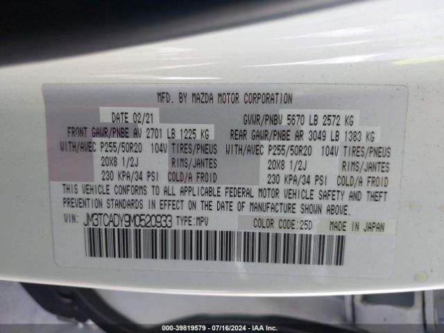 JM3TCADY9M0520933 Mazda Cx-9 Grand Touring