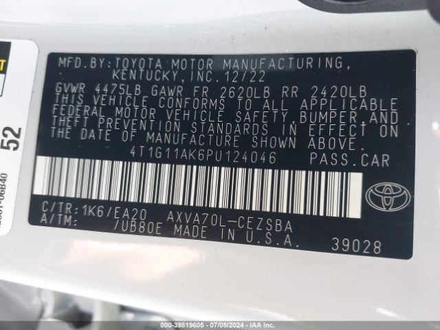 4T1G11AK6PU124046 Toyota CAMRY SE