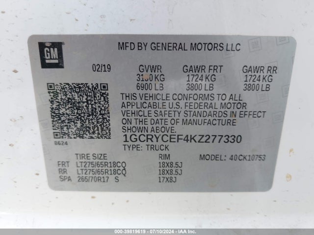 Chevrolet Silverado 1500 Custom Trail Boss 2019 1GCRYCEF4KZ277330 Image 9
