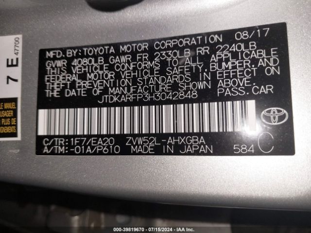 JTDKARFP3H3042848 Toyota Prius Prime Premium