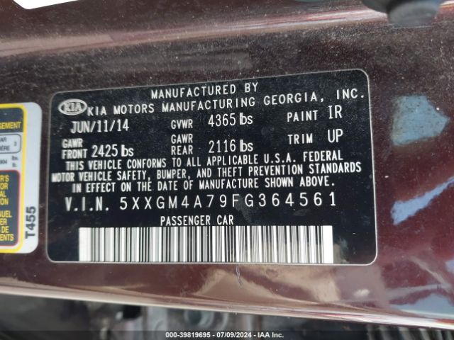 5XXGM4A79FG364561 KIA Optima Lx