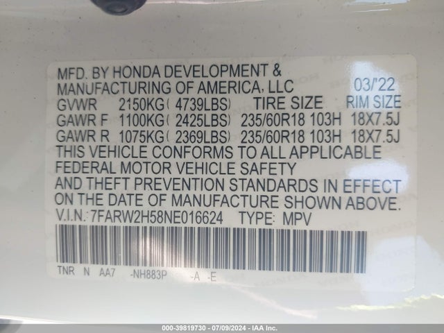 Honda Cr-v Awd Ex 2022 7FARW2H58NE016624 Image 9