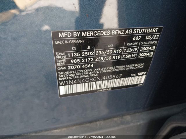 W1N4N4GB0NJ405867 Mercedes-Benz GLA 250