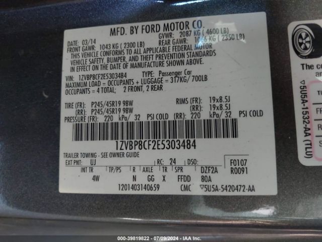 1ZVBP8CF2E5303484 Ford Mustang Gt Premium