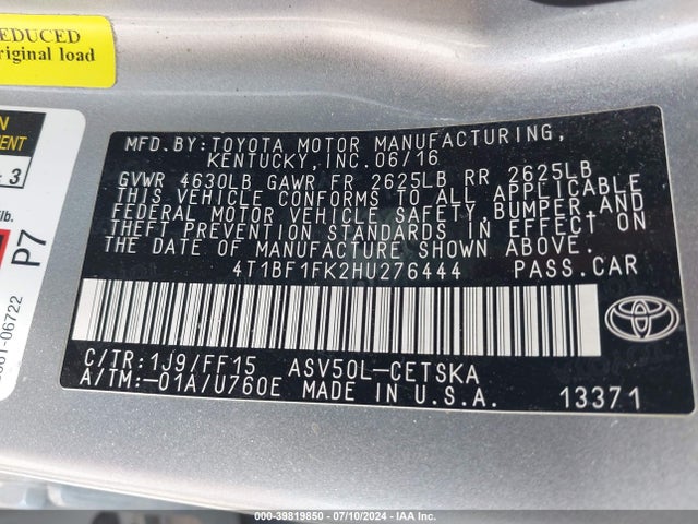 Toyota CAMRY SE 2017 4T1BF1FK2HU276444 Image 9