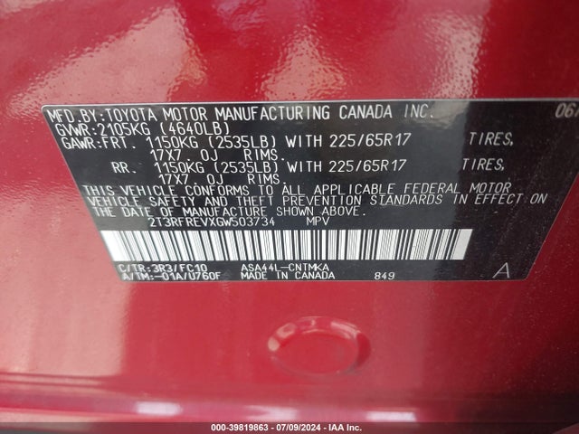 Toyota Rav4 Xle 2016 2T3RFREVXGW503734 Image 9