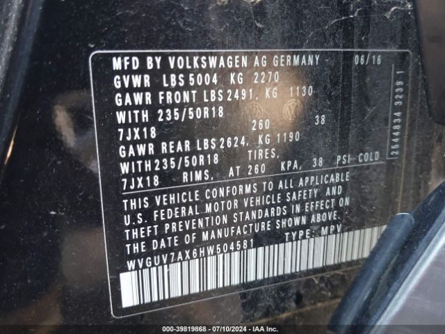 WVGUV7AX6HW504581 Volkswagen Tiguan 2.0t Sport