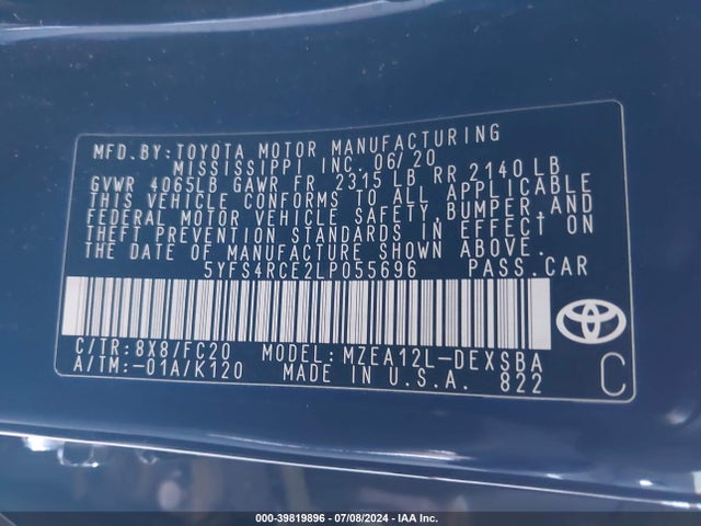 Toyota COROLLA SE 2020 5YFS4RCE2LP055696 Image 9