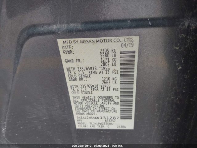 5N1AZ2MS4KN131287 Nissan MURANO S