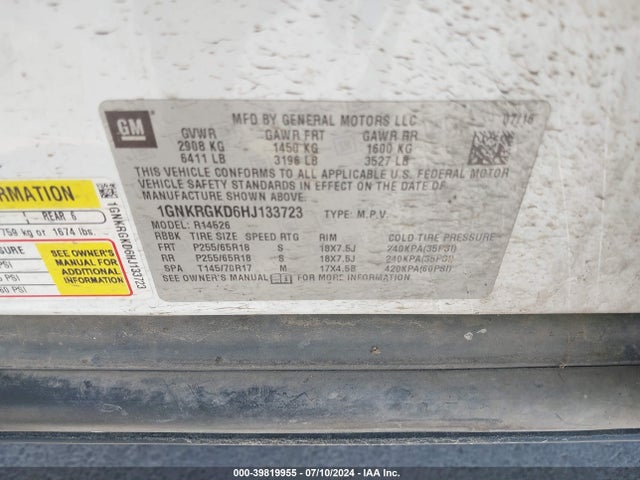 Chevrolet Traverse 1lt 2017 1GNKRGKD6HJ133723 Image 9