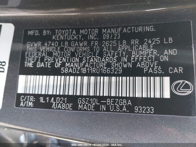 58ADZ1B11RU166329 Lexus ES 350
