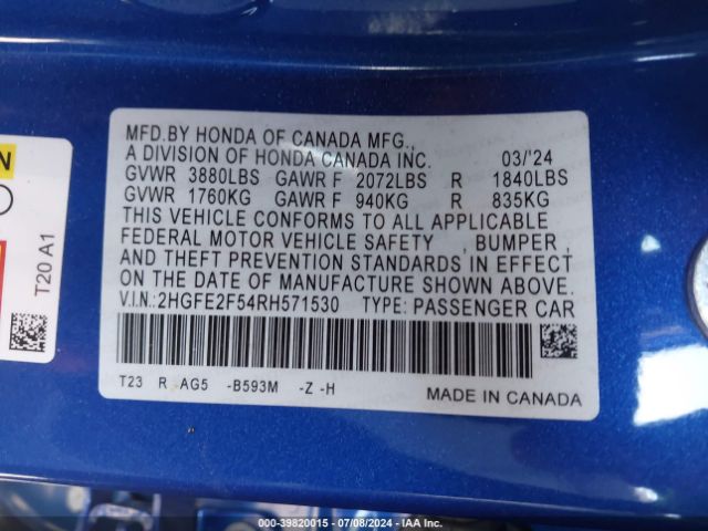 2HGFE2F54RH571530 Honda Civic Sport