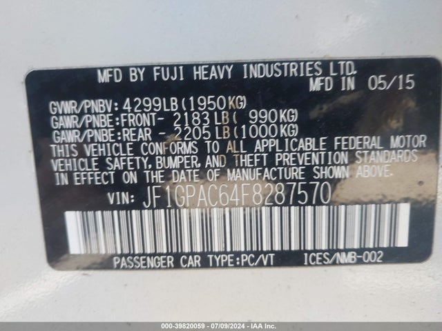Subaru Impreza 2.0i Premium 2015 JF1GPAC64F8287570 Image 9