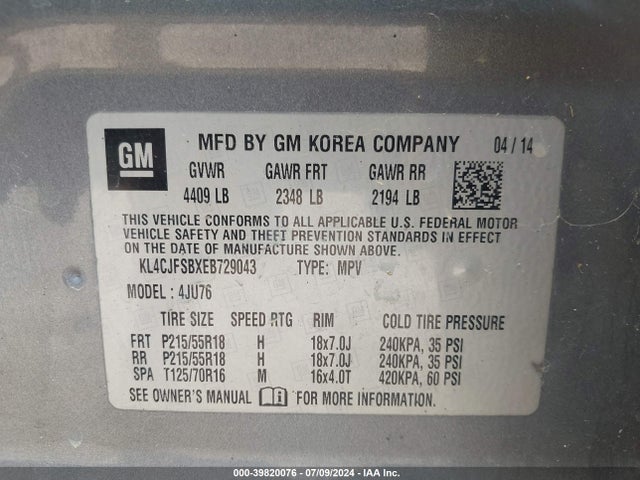 KL4CJFSBXEB729043 Buick Encore Convenience