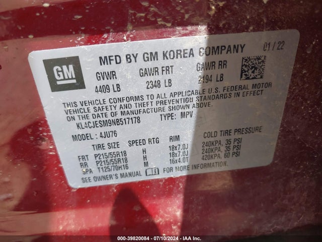 KL4CJESM9NB517178 Buick Encore Awd Preferred