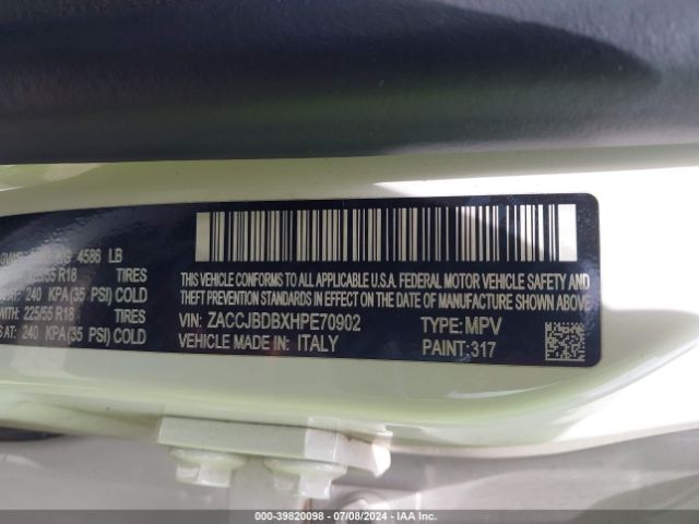 ZACCJBDBXHPE70902 Jeep Renegade Limited 4x4