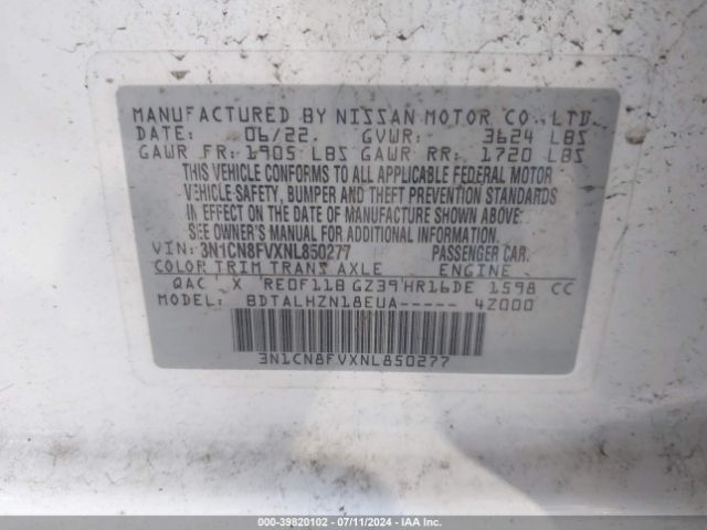 3N1CN8FVXNL850277 Nissan Versa 1.6 Sr Xtronic Cvt