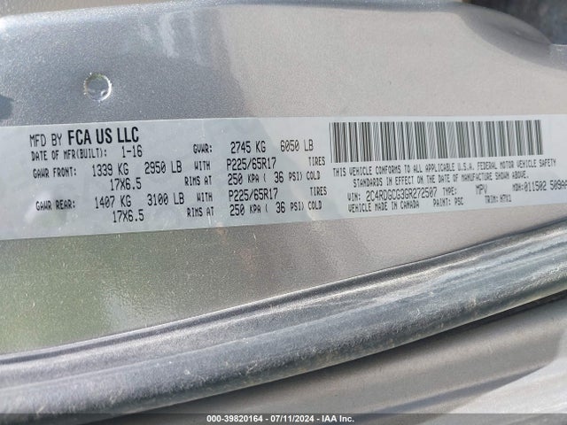 Dodge Grand Caravan Sxt 2016 2C4RDGCG3GR272507 Image 9